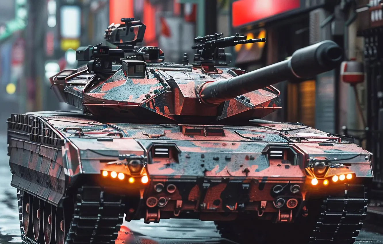 Photo wallpaper street, home, tank, digital art, AI art, The Art of Artificial Intelligence, neural network