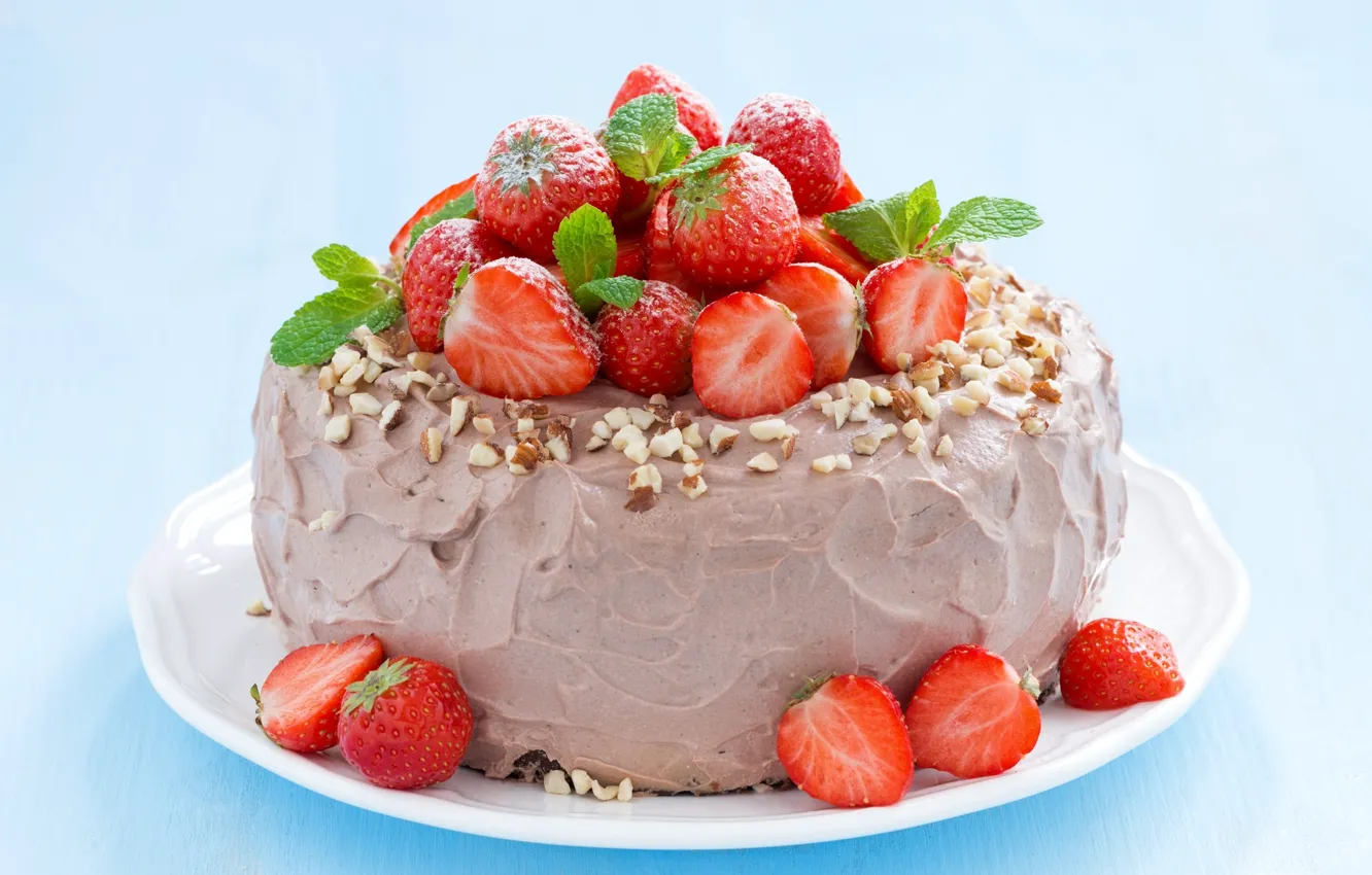 Photo wallpaper strawberry, cake, mint