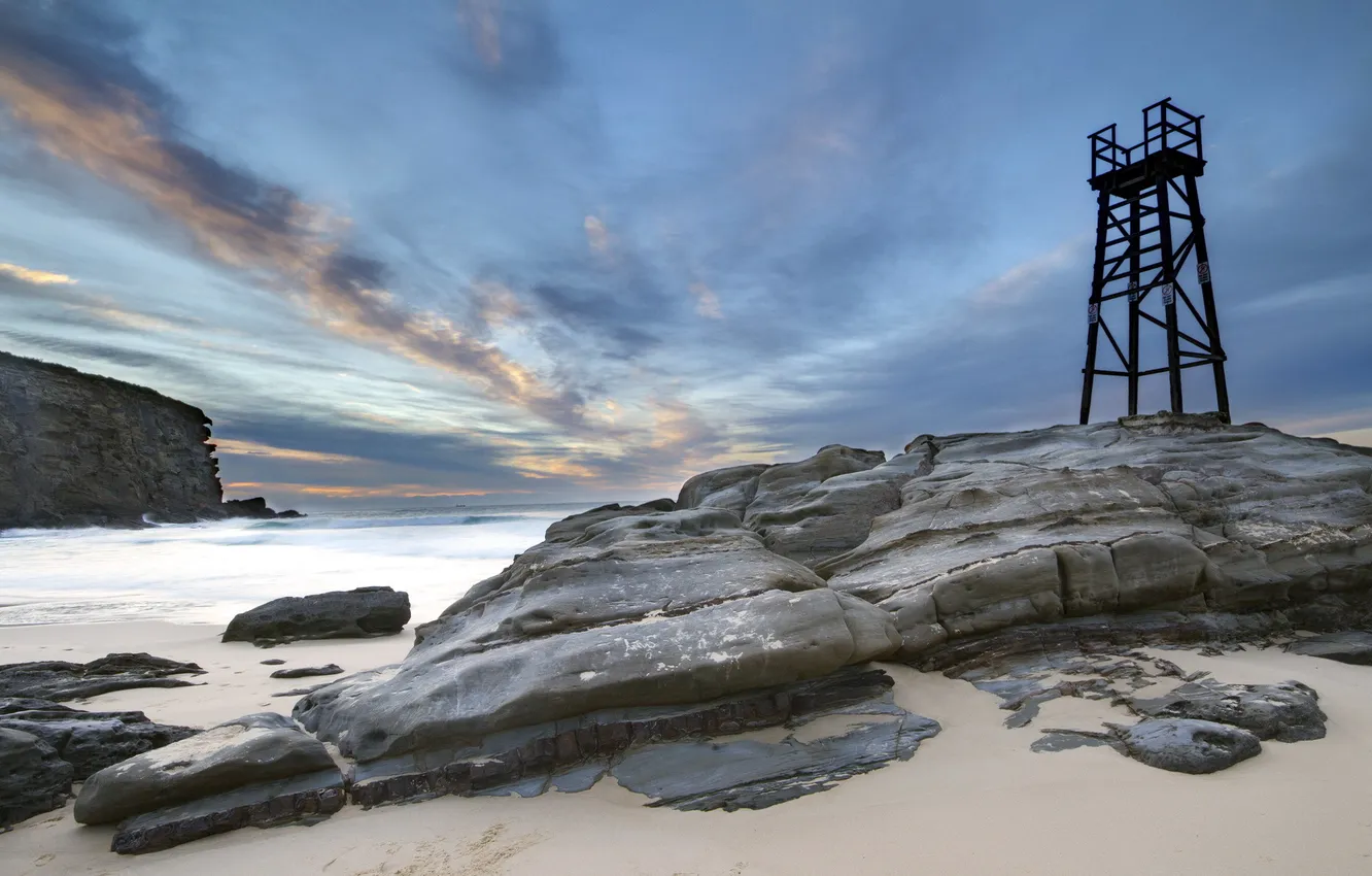 Photo wallpaper sea, landscape, rocks, tower