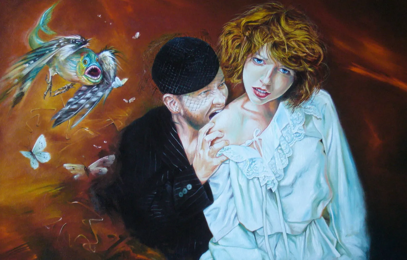 Photo wallpaper girl, butterfly, man, fish, Vladimir Kuklinski