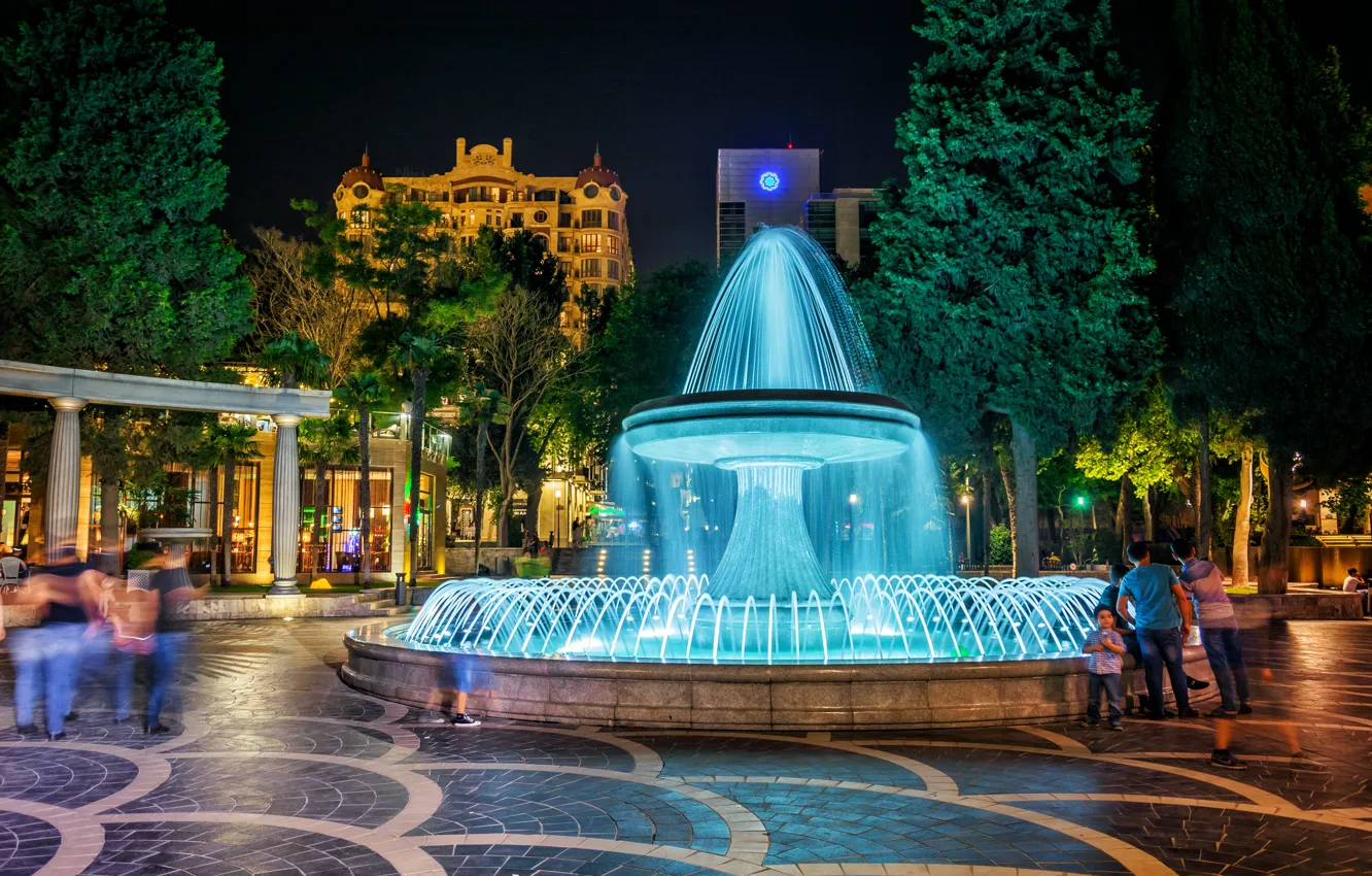 Photo wallpaper night, fountain, night, Azerbaijan, Azerbaijan, Baku, Baku