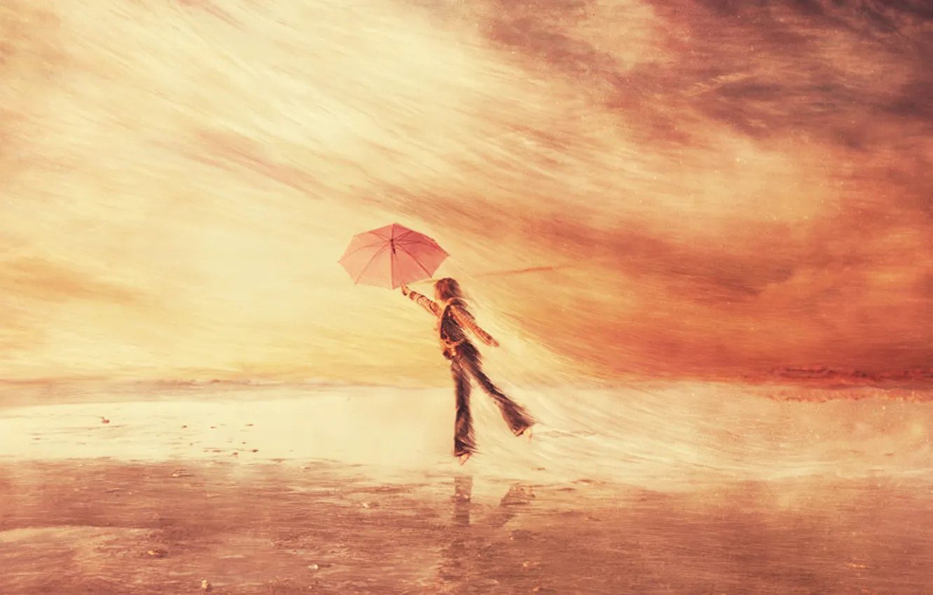 Photo wallpaper the wind, people, umbrella