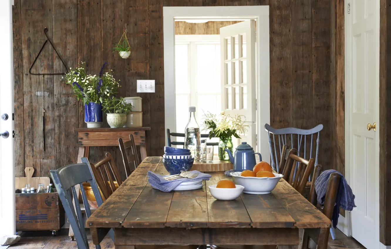 Photo wallpaper interior, dining room, farm style, Country house