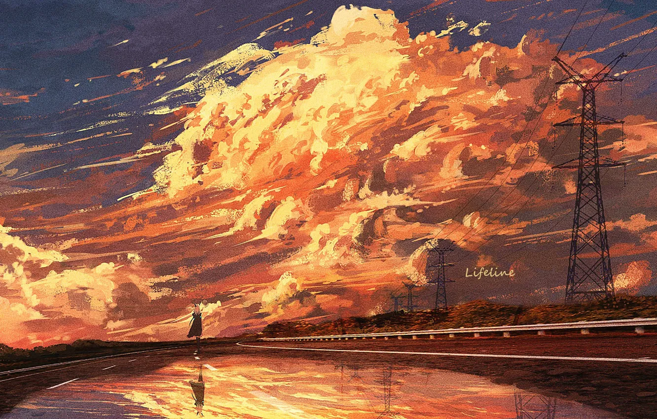 Photo wallpaper the sky, water, girl, sunset