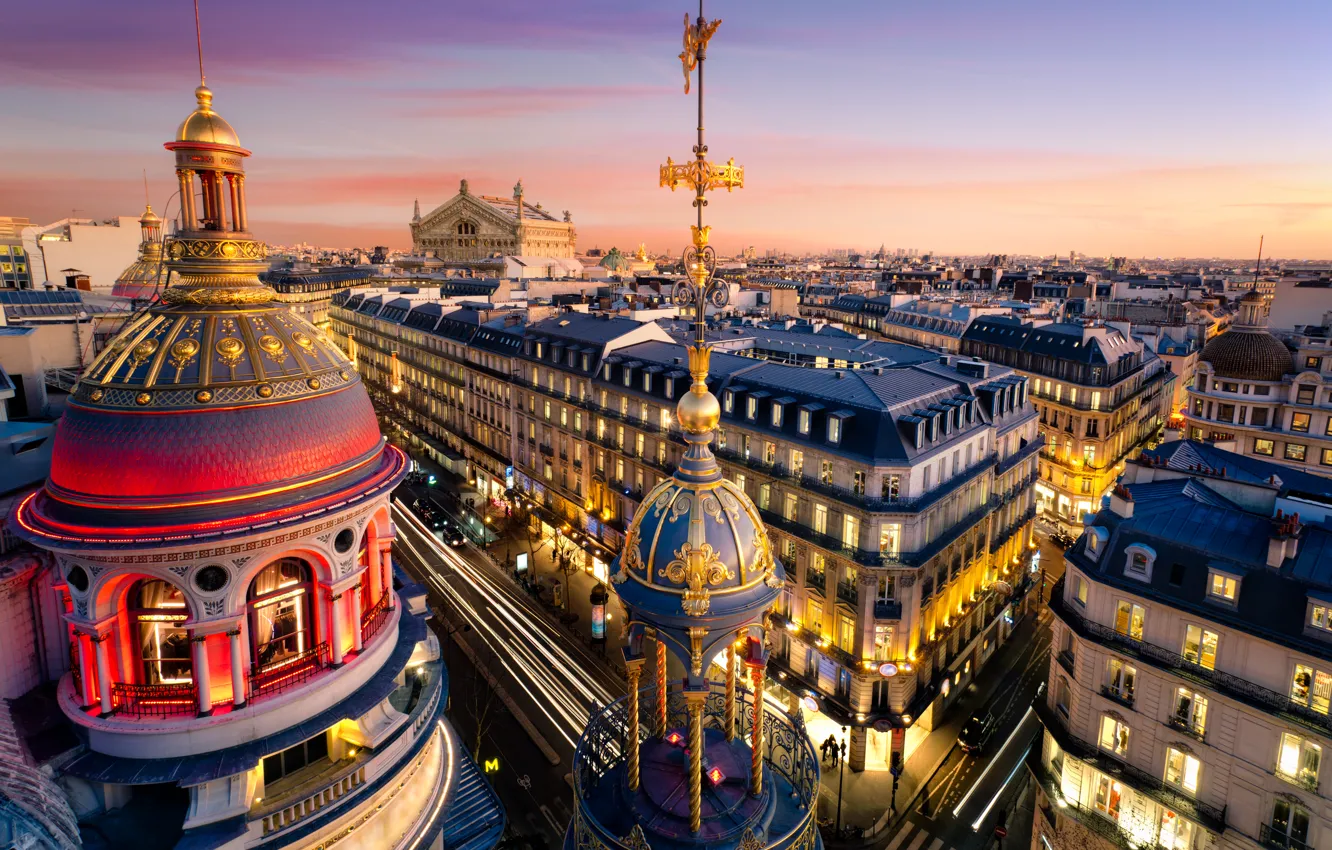 Photo wallpaper roof, the city, France, Paris, building, home, the evening, Paris
