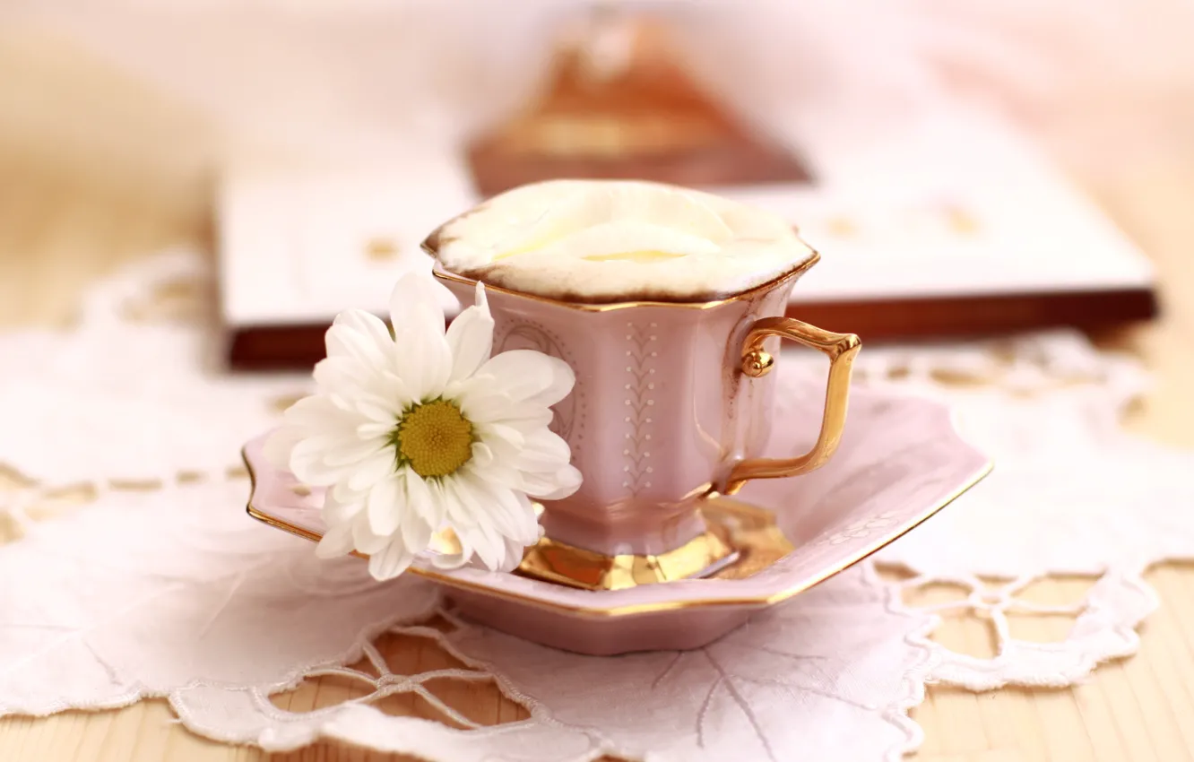 Photo wallpaper flower, coffee, Cup, foam