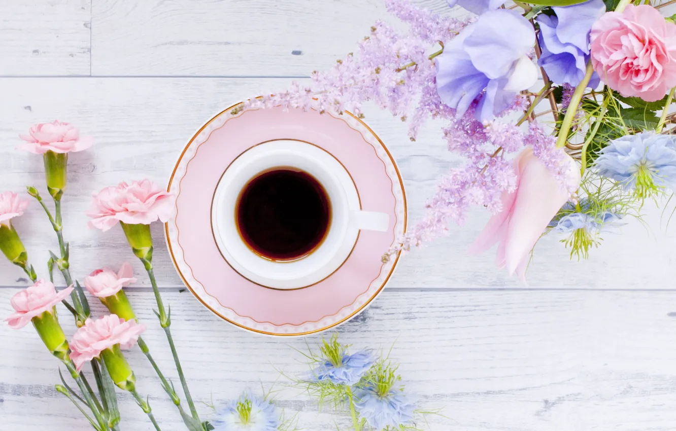 Photo wallpaper flowers, coffee, drink