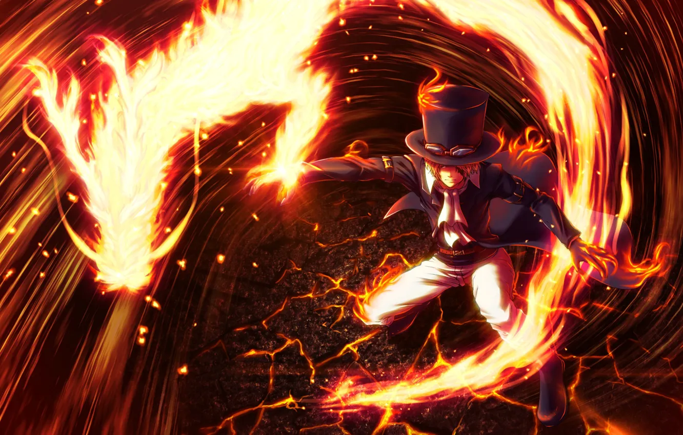 Photo wallpaper fire, flame, game, One Piece, pirate, hat, power, fight