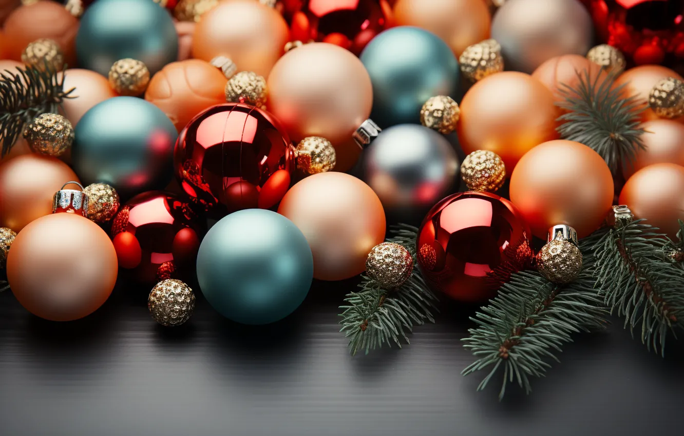 Photo wallpaper balls, new year, colorful, Christmas, Christmas, balls, New Year, decoration