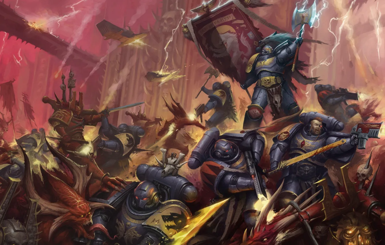 Photo wallpaper Space Wolves, chaos, space marines, demons, Warhammer 40 000, Khorne Berserker