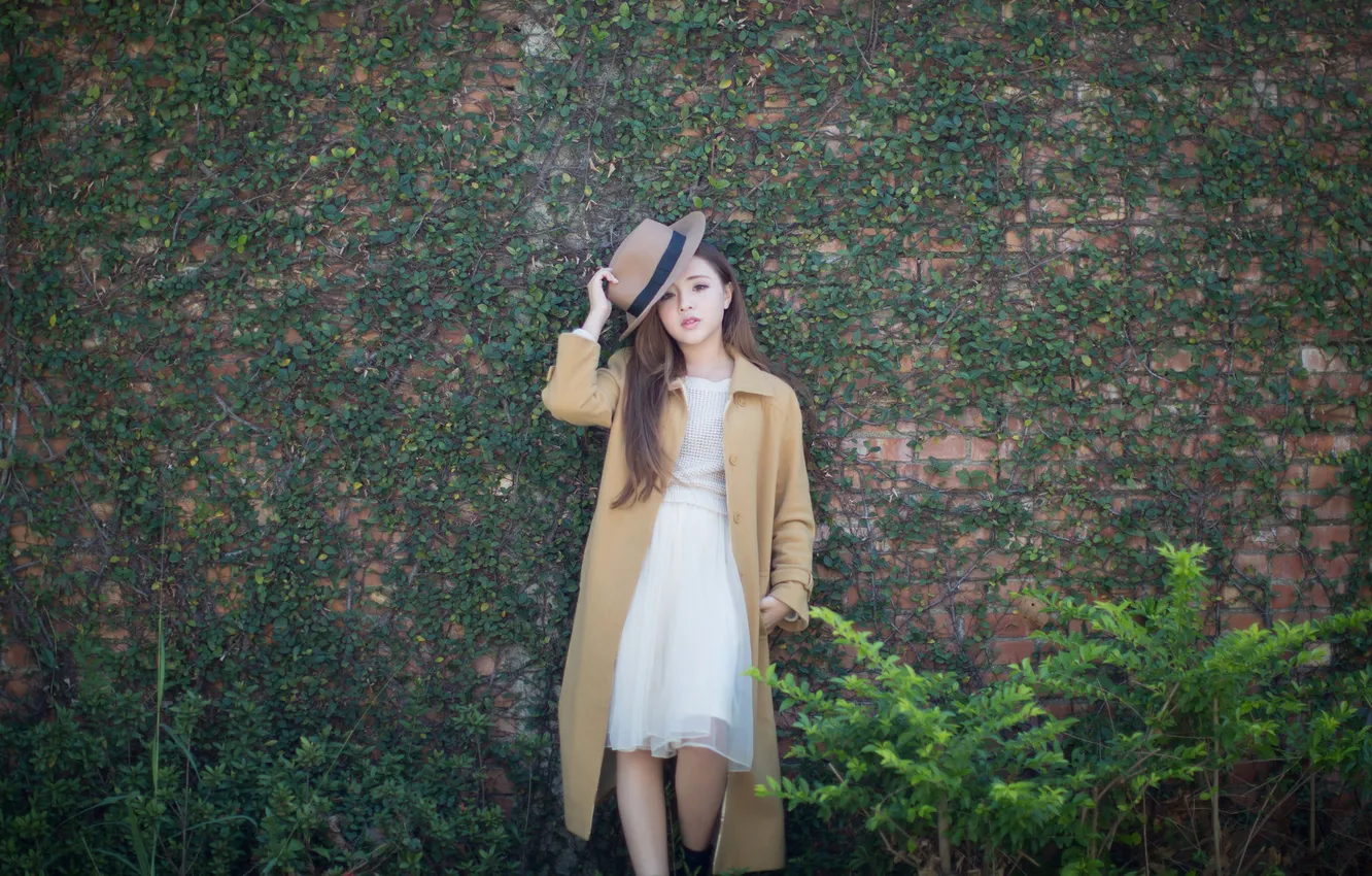 Photo wallpaper girl, pose, Asian, coat