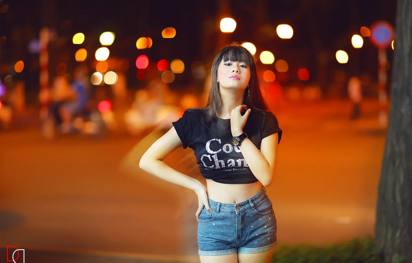 Photo wallpaper girl, pose, street, Asian