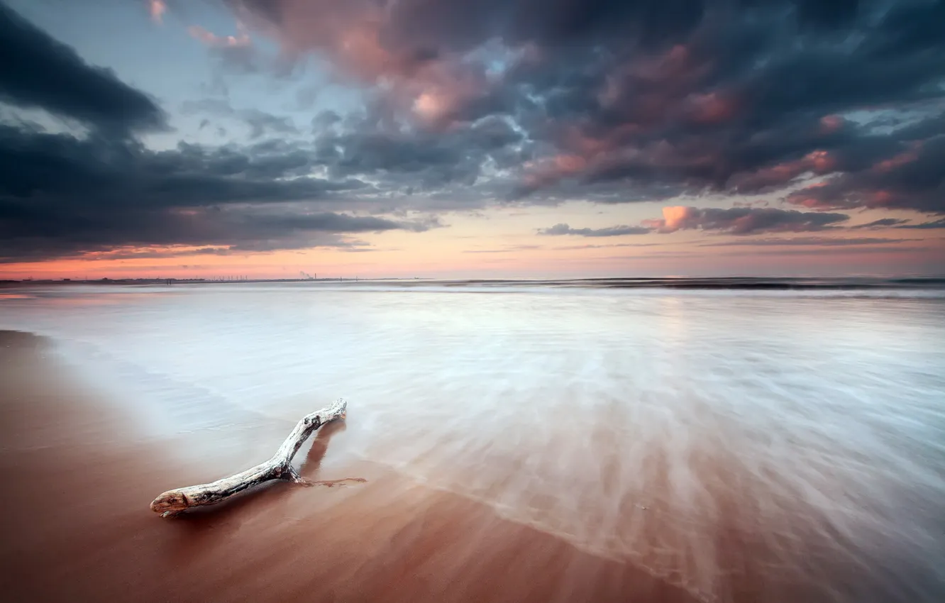 Photo wallpaper sea, landscape, shore, log