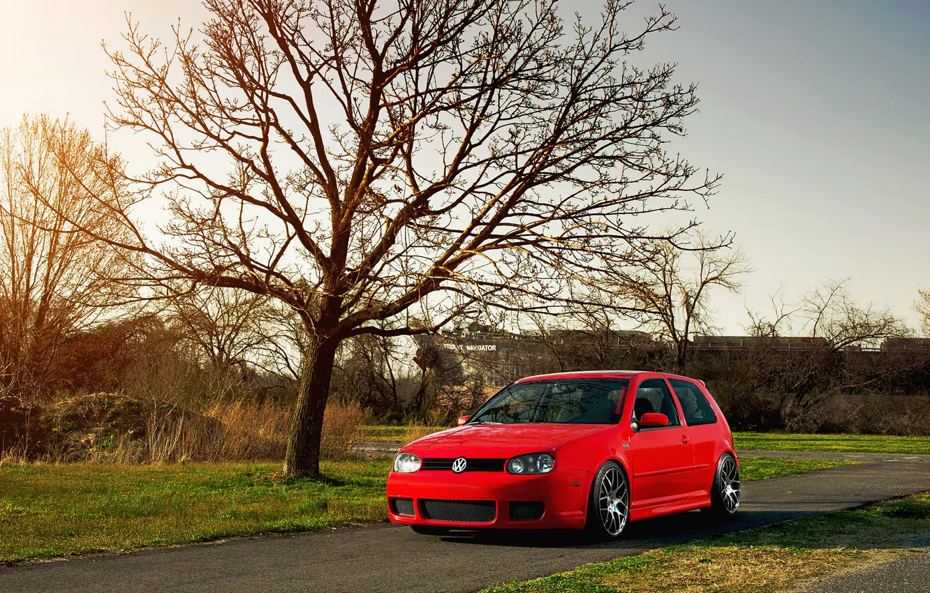 Photo wallpaper red, Volkswagen, red, Golf, golf, Volkswagen, MK4