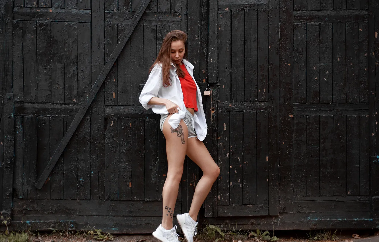 Photo wallpaper girl, sexy, Wallpaper, sweetheart, model, bright, shorts, makeup