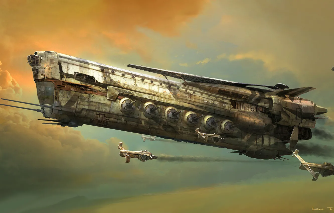 Photo wallpaper the sky, fiction, figure, ship, art, The ship, Eddie Del Rio, Robota ship