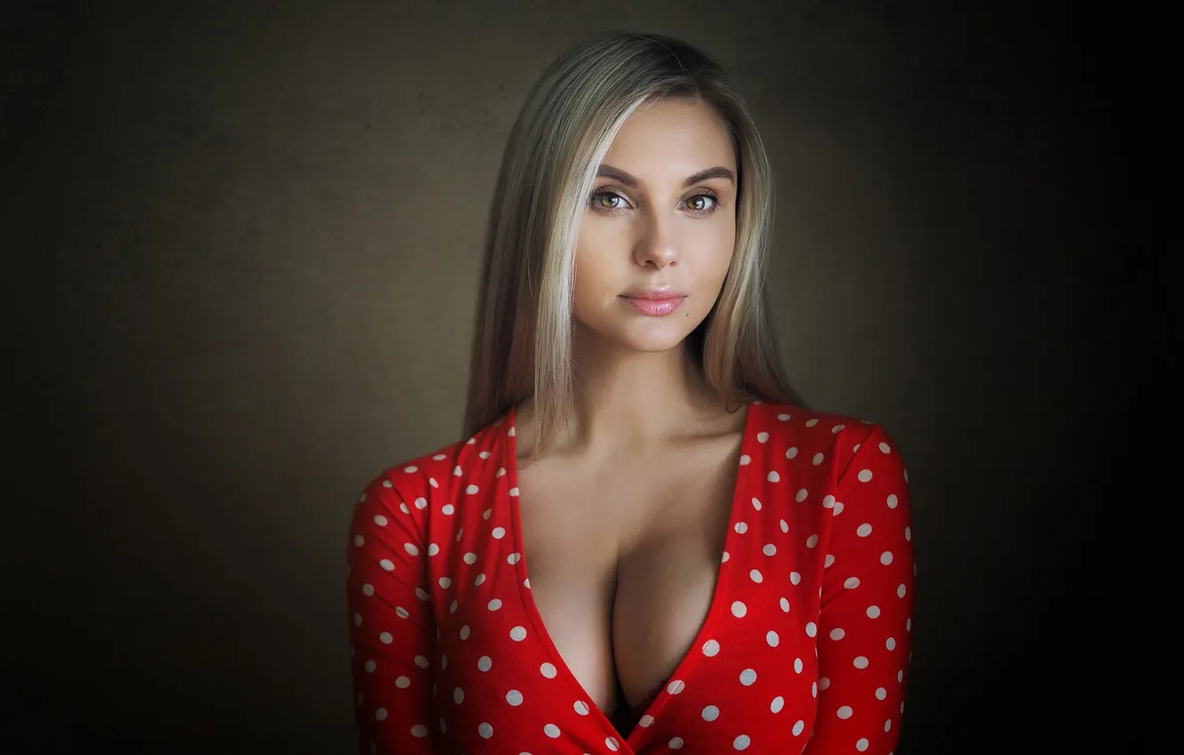 Photo wallpaper chest, look, dress, blonde, dress, boobs, eyes, pretty