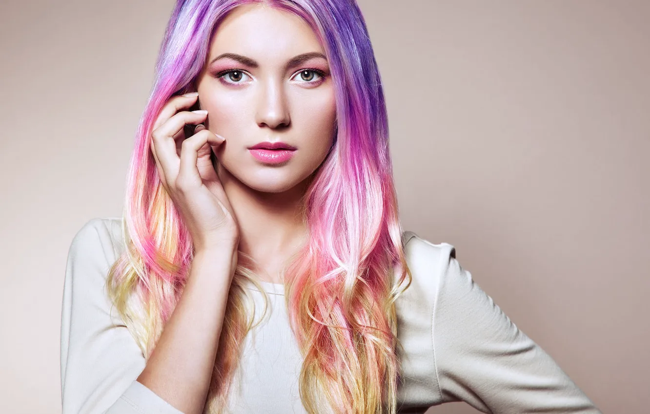 Photo wallpaper portrait, sponge, Oleg Gekman, Colorful Dyed Hair, Rainbow Hairstyles