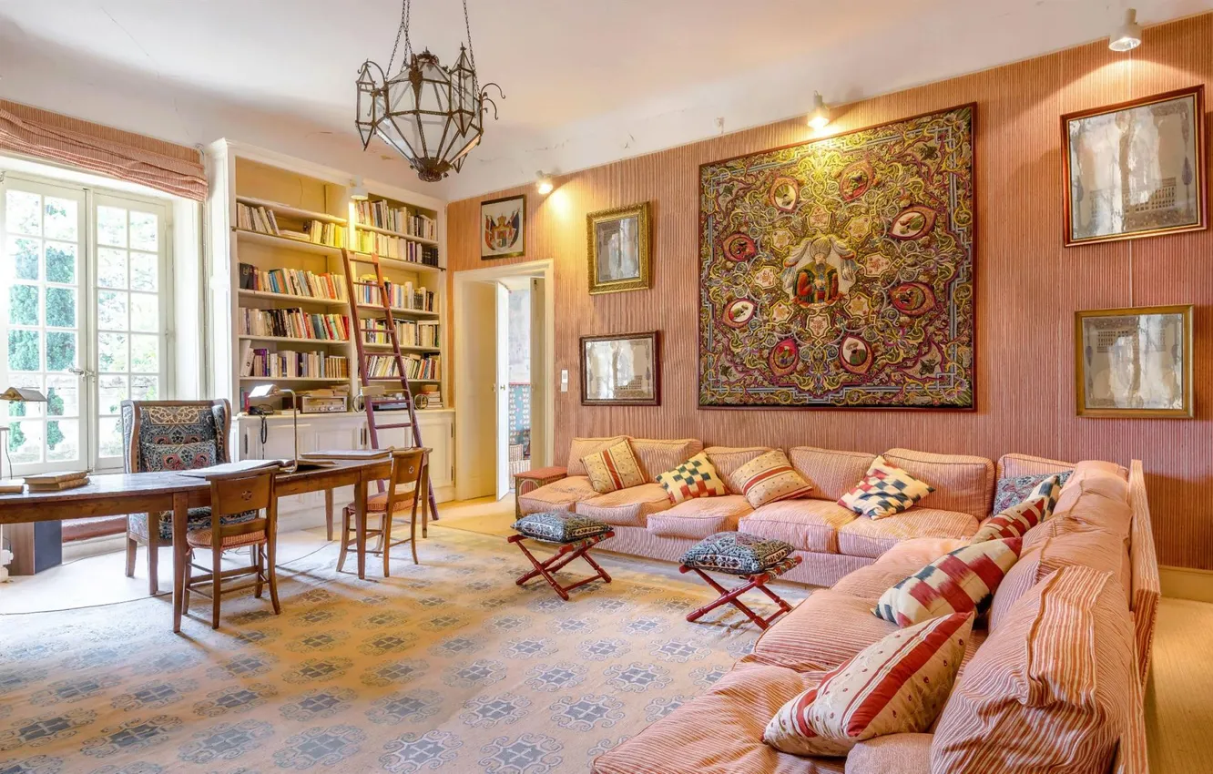 Photo wallpaper design, style, interior, library, living room