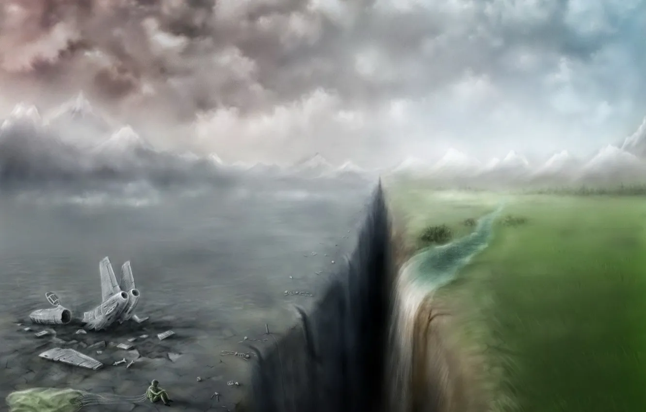 Photo wallpaper waterfall, the crash, gorge, the plane