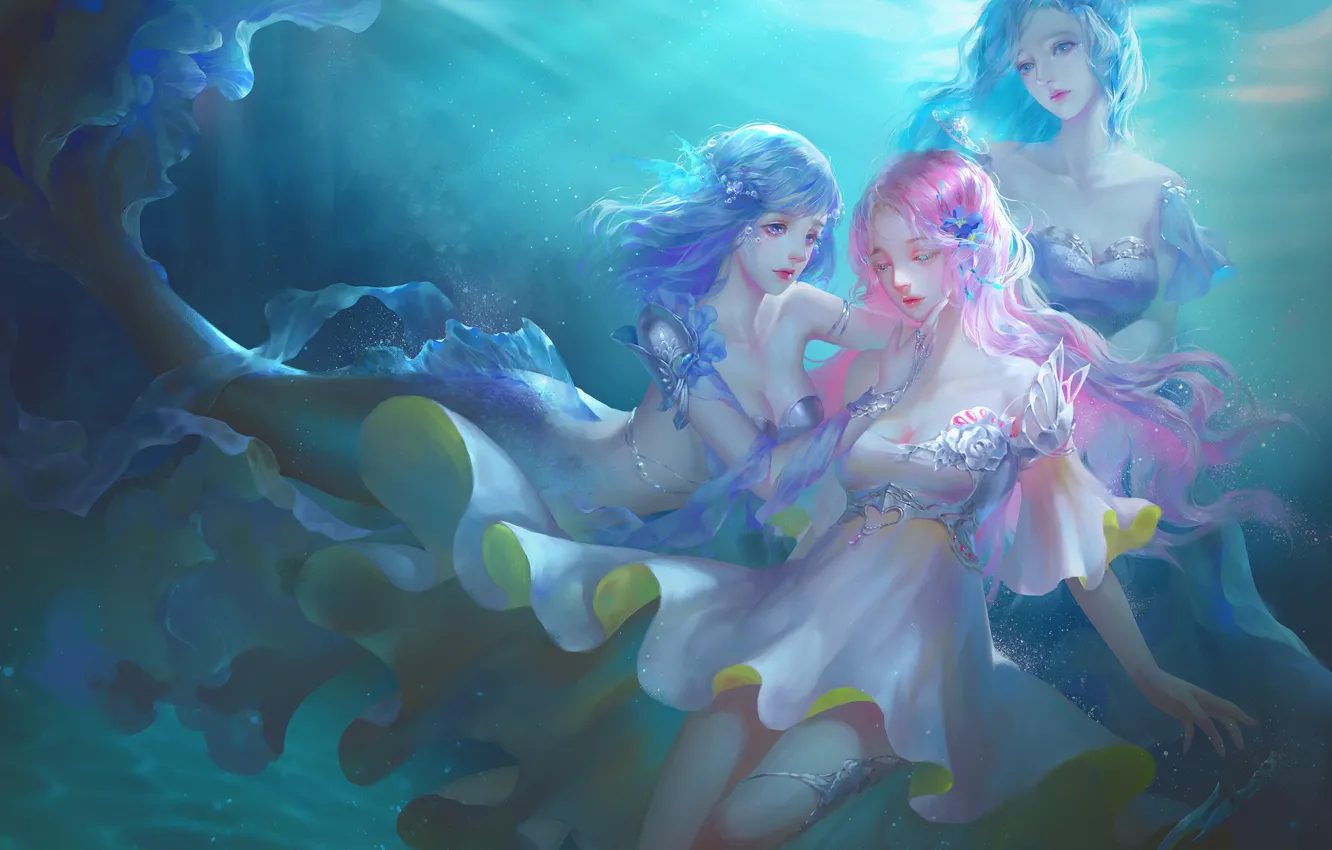 Photo wallpaper water, mermaid, depth, fantasy, art, Mermaids