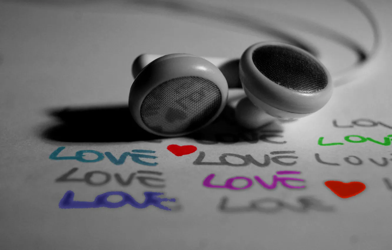 Photo wallpaper Headphones, black and white, love