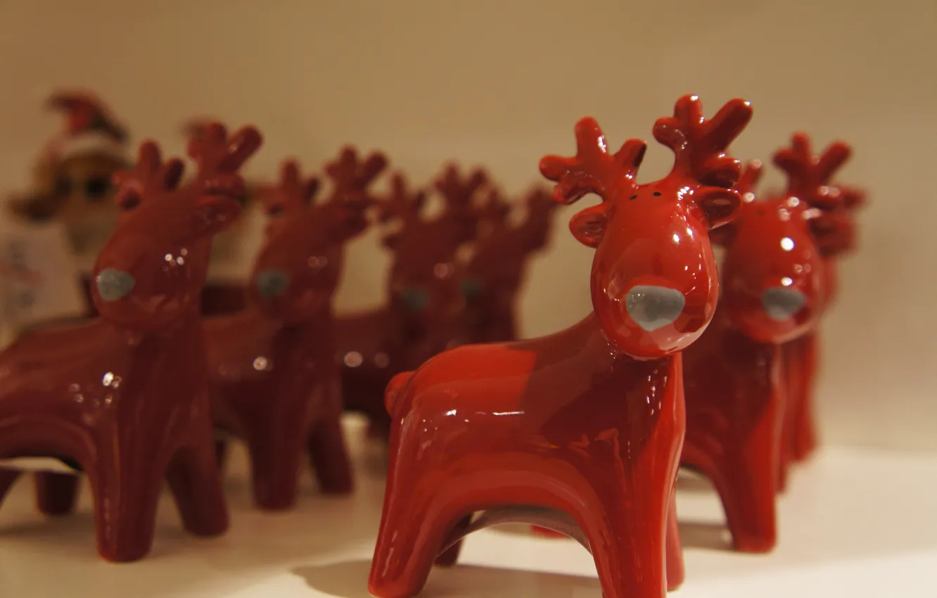 Photo wallpaper red, toy, Shine, new year, deer, Christmas, figures, a lot