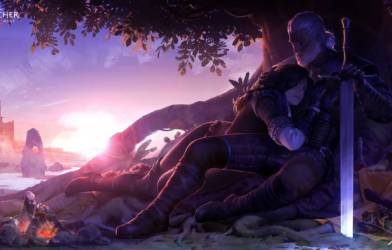 Photo wallpaper girl, weapons, sleep, sword, warrior, male, The Wild Hunt, The Witcher