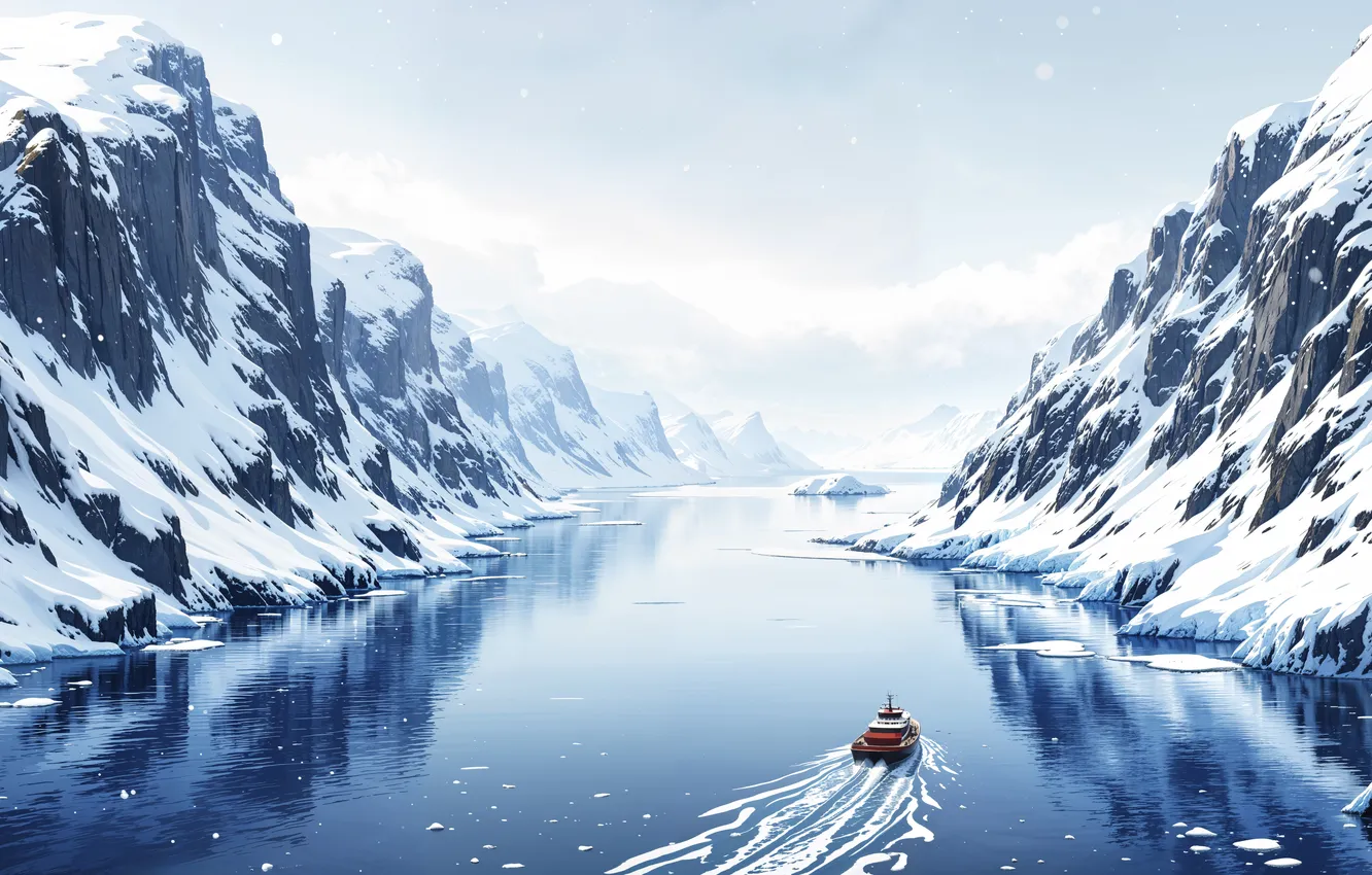 Photo wallpaper winter, snow, mountains, nature, river, forest, nature, winter