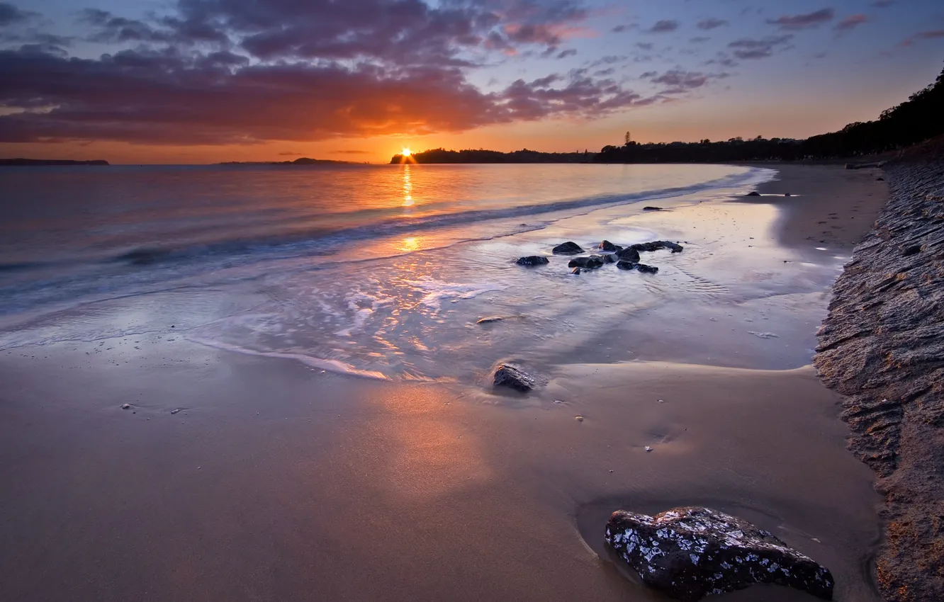 Photo wallpaper beach, sunset, New Zealand, Auckland