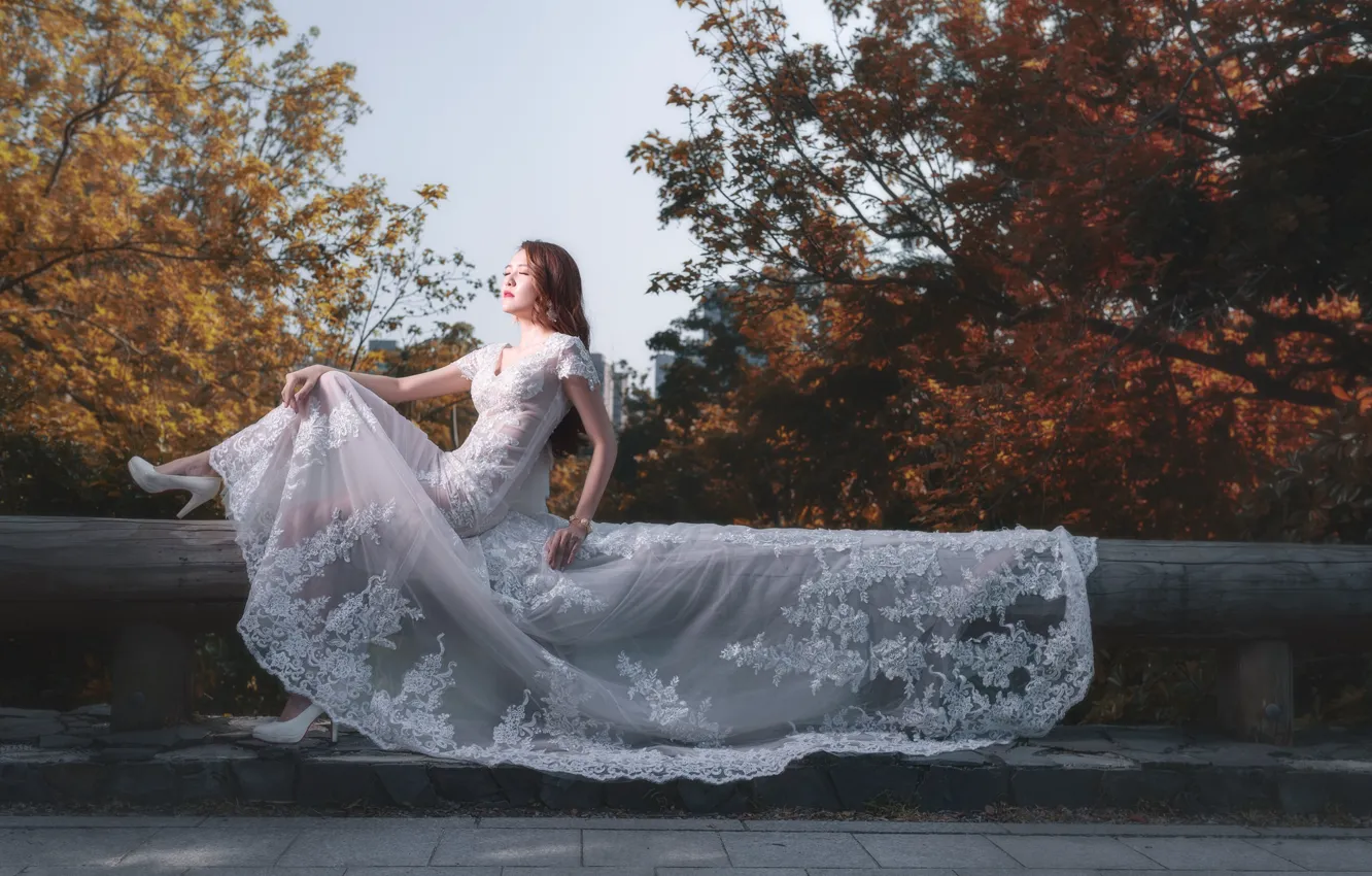 Photo wallpaper pose, background, dress, Asian