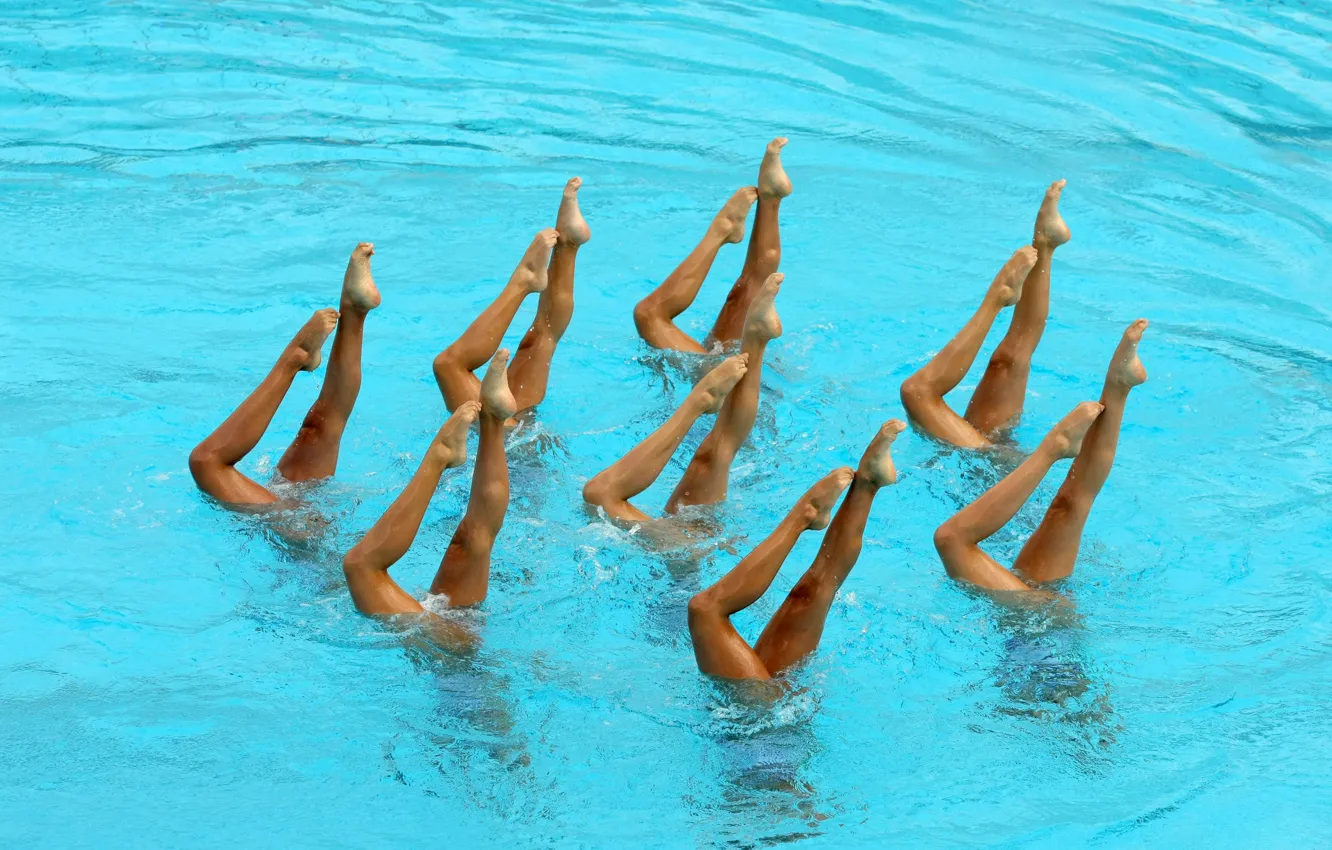 Photo wallpaper water, pool, legs, swimming, synchronized swimming, figured swimming, water ballet