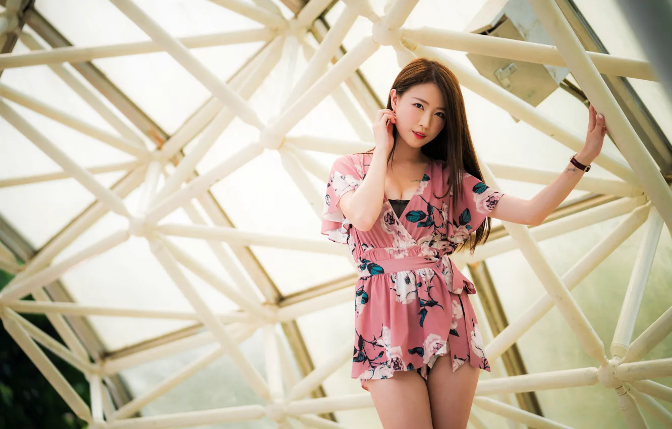 Photo wallpaper girl, Asian, cutie, bokeh, dress