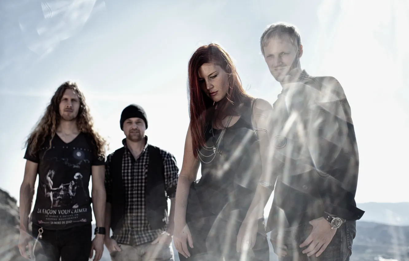 Photo wallpaper light, glare, smoke, group, redhead, Delain, Charlotte Wessels