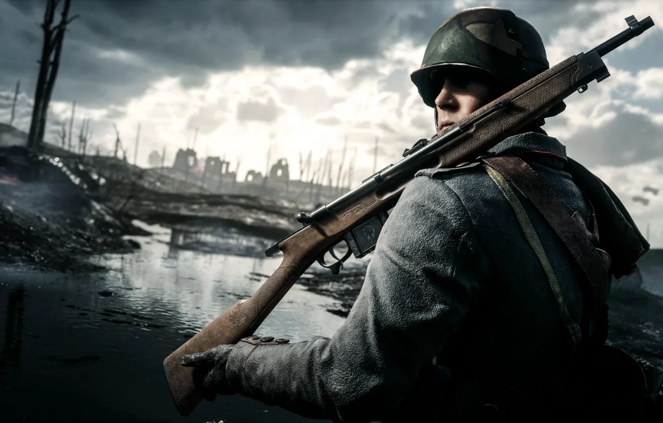 Photo wallpaper war, soldiers, rifle, Electronic Arts, Battlefield 1