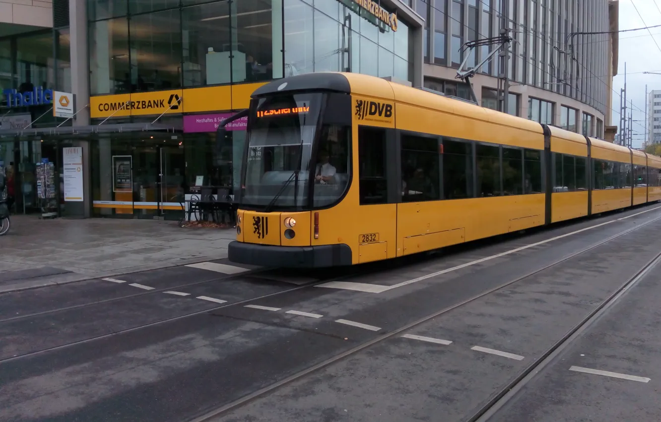 Photo wallpaper the city, Germany, Dresden, Yellow tram