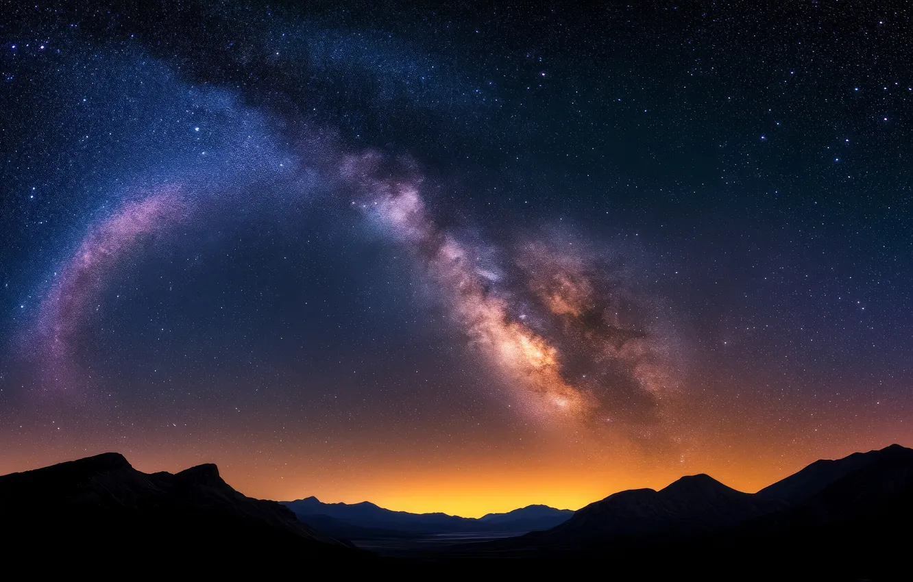 Photo wallpaper the sky, stars, landscape, mountains, night, nature, tops, the milky way