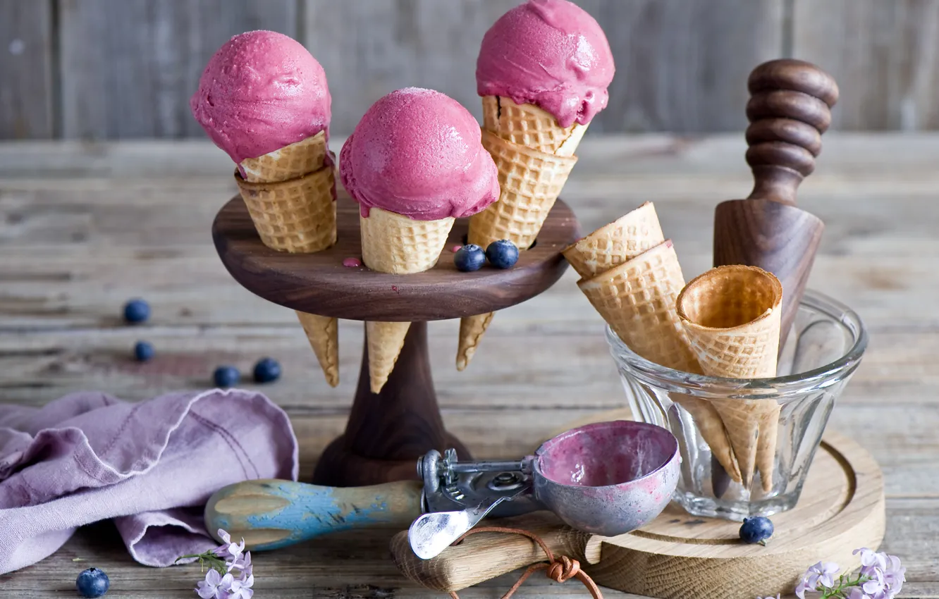 Photo wallpaper ice cream, horn, dessert