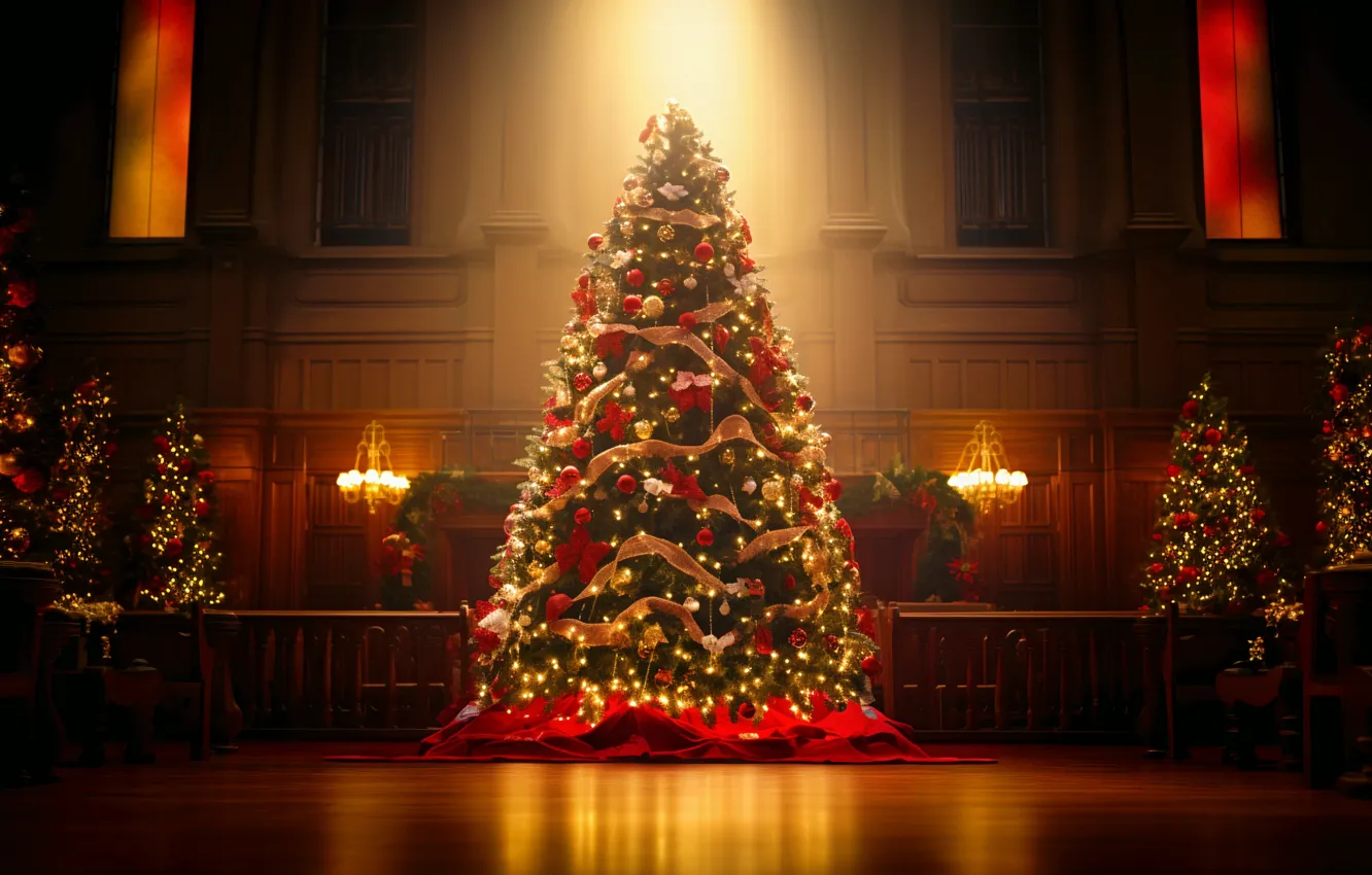 Photo wallpaper decoration, balls, tree, new year, interior, Christmas, Christmas, design