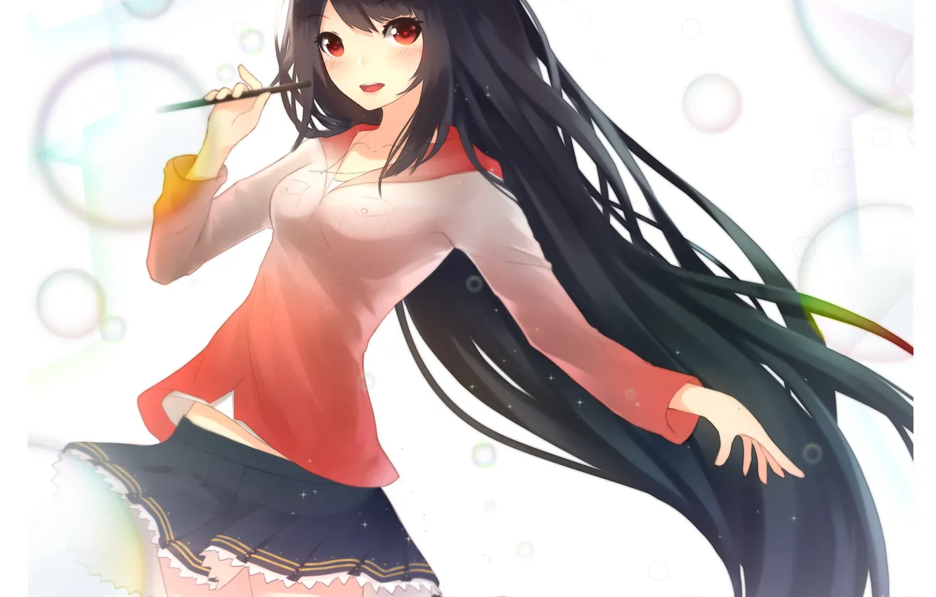 Photo wallpaper girl, smile, bubbles, anime, art, knee, ariini the