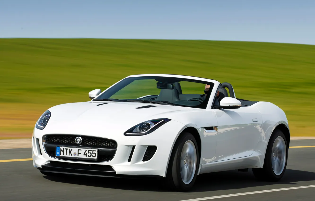 Photo wallpaper road, white, Jaguar, car, 2013, F-Type