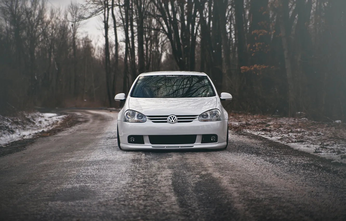 Photo wallpaper winter, white, snow, tuning, Volkswagen, white, Golf, golf