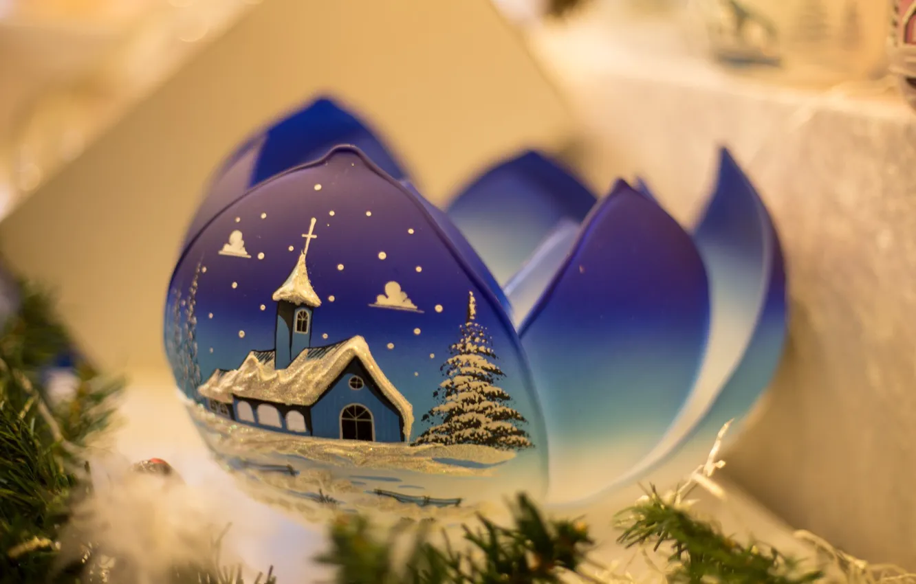 Photo wallpaper winter, blue, new year, ball, Christmas, petal, christmas, new year