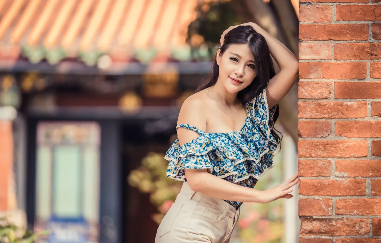 Photo wallpaper look, pose, Asian, bokeh