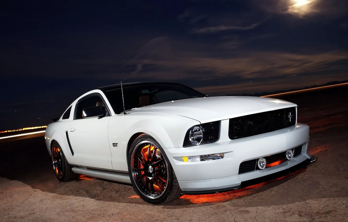 Photo wallpaper white, night, mustang, Mustang, ford, Ford