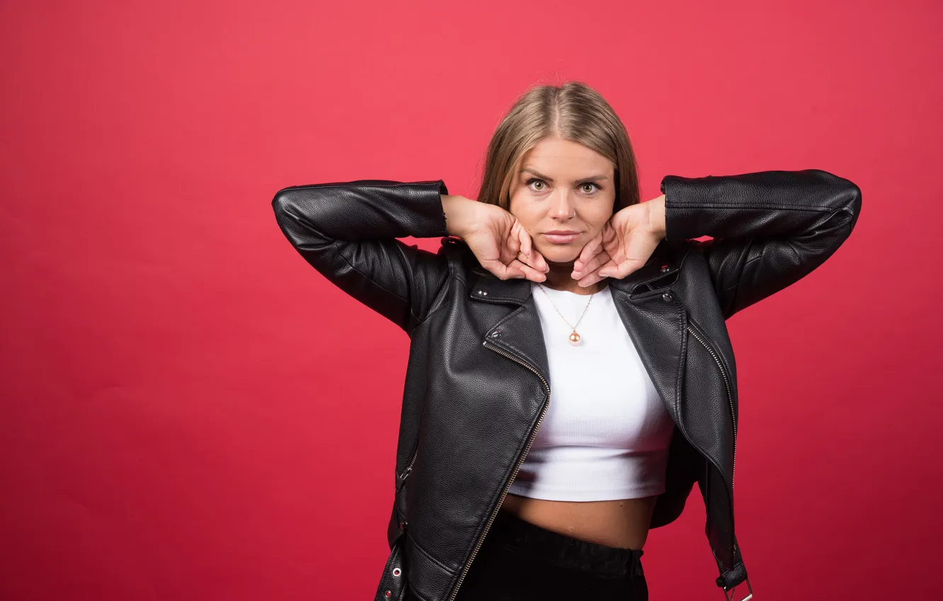 Photo wallpaper girl, beautiful, model, leather, cute, jacket, tank top