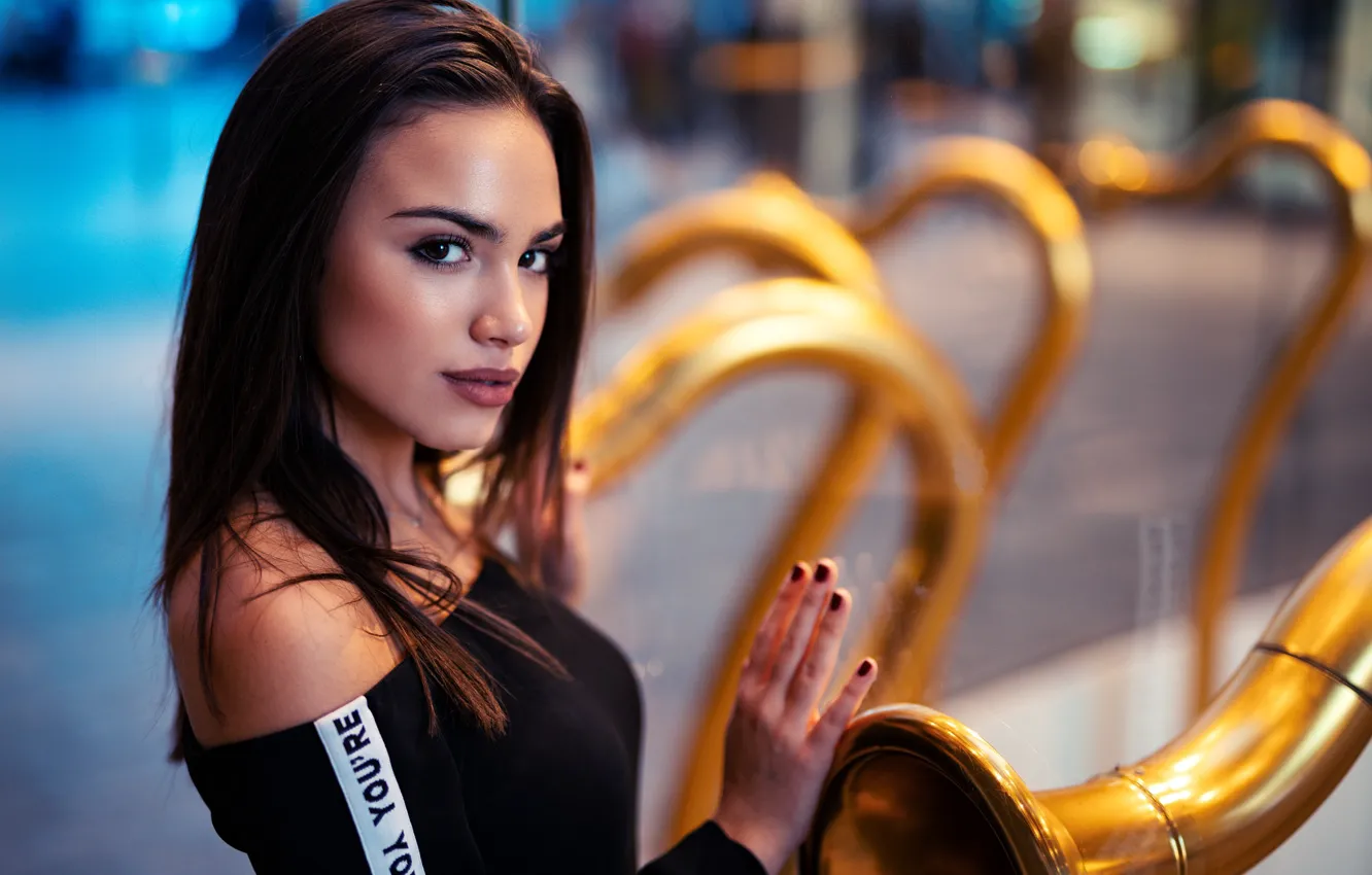 Photo wallpaper look, portrait, makeup, pipe, hairstyle, brown hair, beauty, bokeh