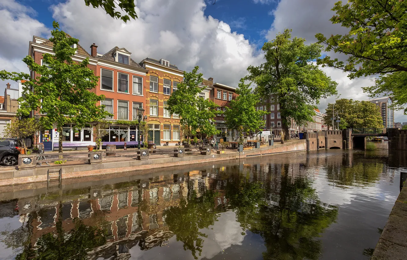 Photo wallpaper summer, water, the city, reflection, the building, channel, Netherlands