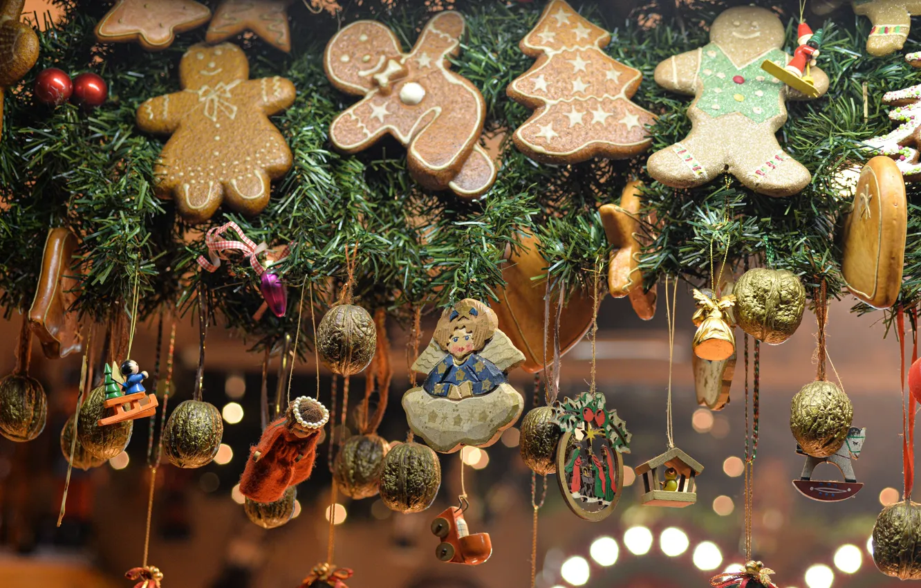 Photo wallpaper figruka, hanging, a lot, Christmas decorations, holiday, winter, cookies, needles