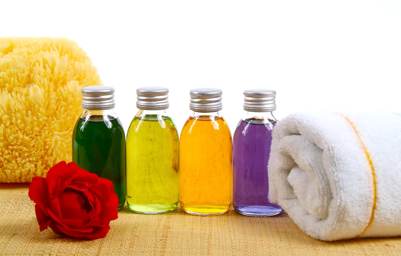 Photo wallpaper flowers, towel, Spa, washcloth, the bottles